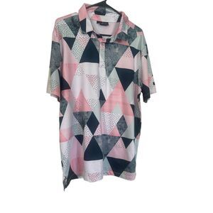Yatta Golf Mens Multicolor Triangle Pattern Birdie Dropper Polo Shirt Size Large